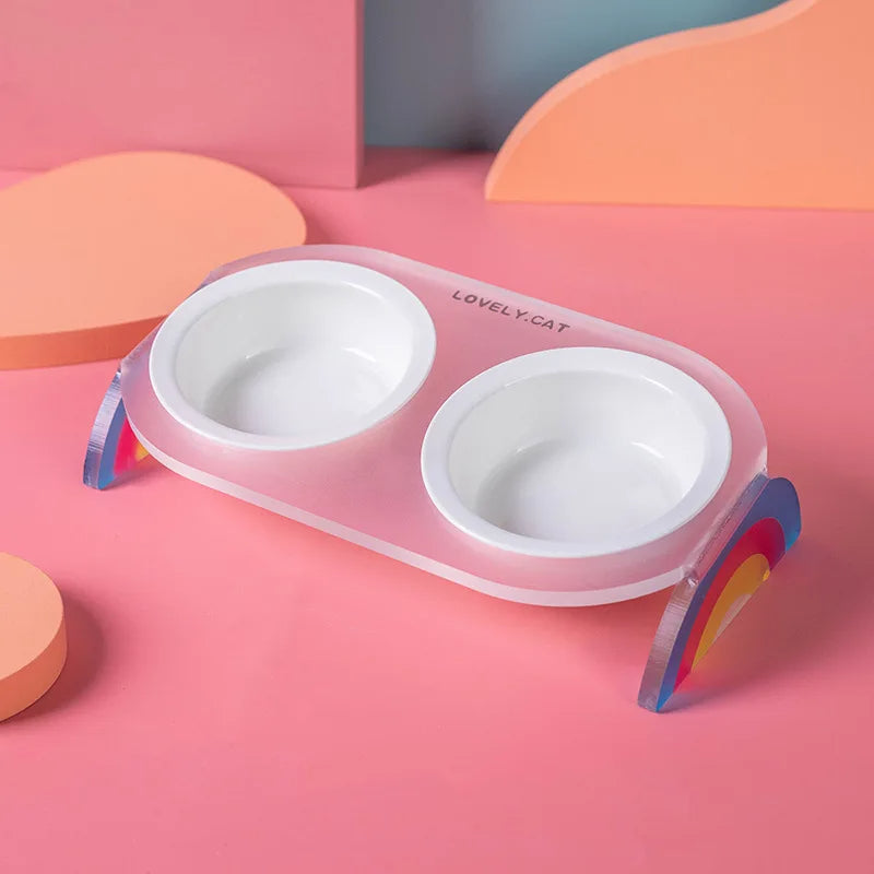 Cat Bowl Ceramic Double Bowl Water Bowl Grain Bowl High Leg Pet Bowl