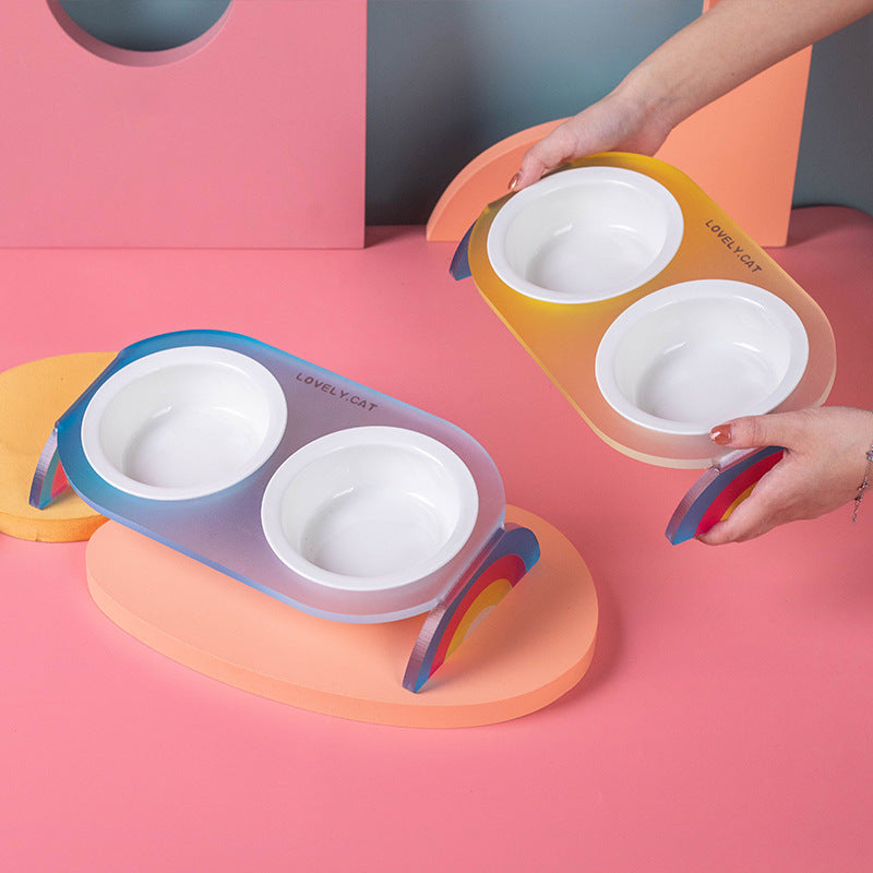 Cat Bowl Ceramic Double Bowl Water Bowl Grain Bowl High Leg Pet Bowl