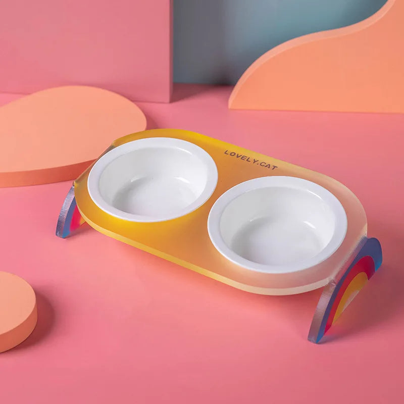 Cat Bowl Ceramic Double Bowl Water Bowl Grain Bowl High Leg Pet Bowl