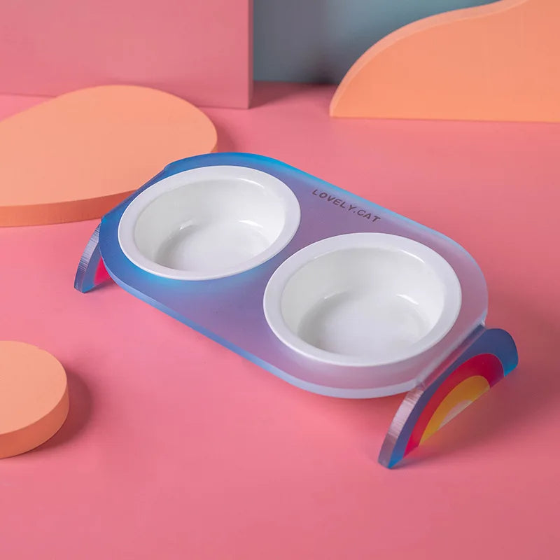 Cat Bowl Ceramic Double Bowl Water Bowl Grain Bowl High Leg Pet Bowl